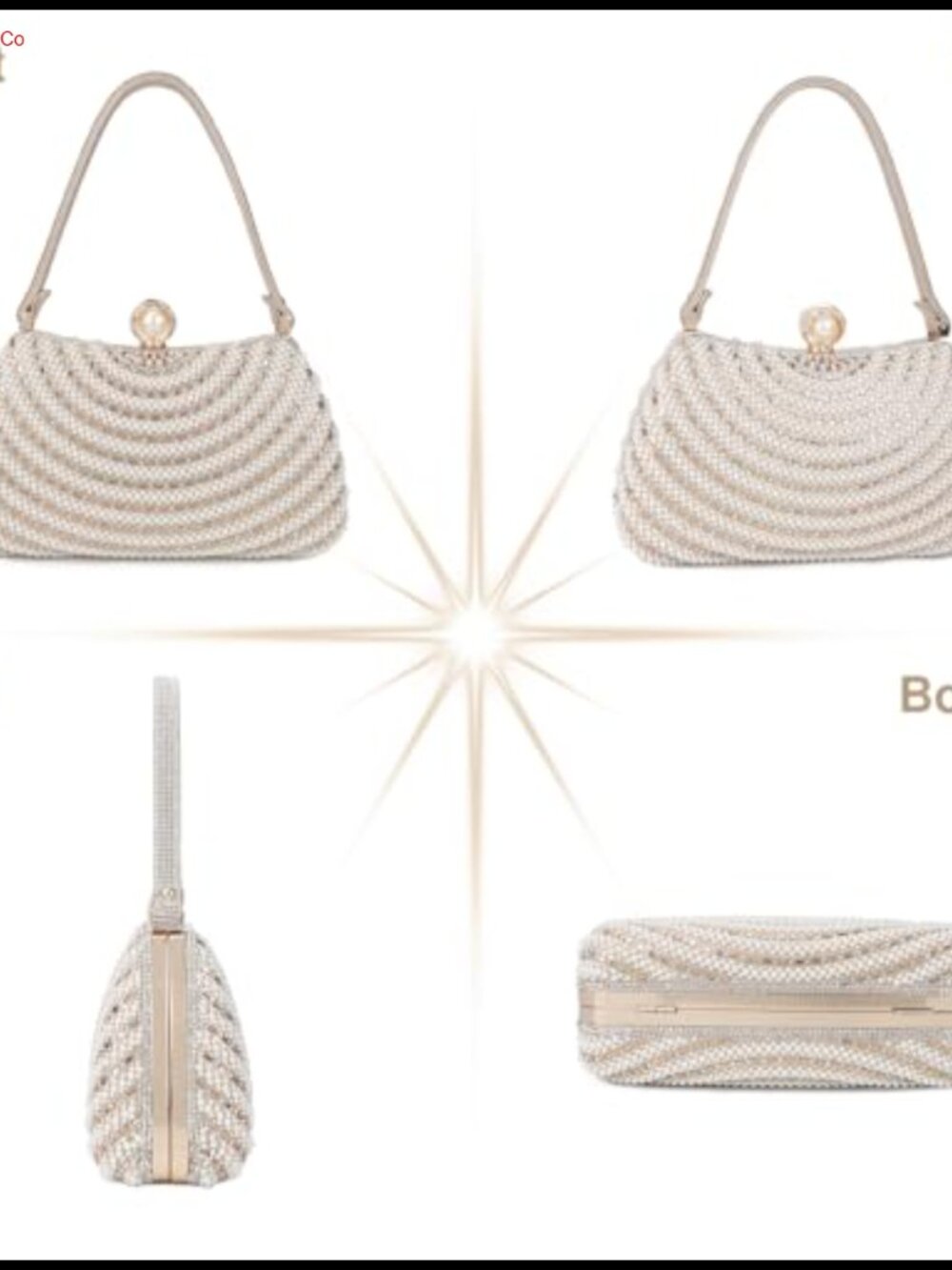 Rhinestone Pearl Evening Clutch with Chain Leather Top Handle Party Wedding - Picture 5 of 5